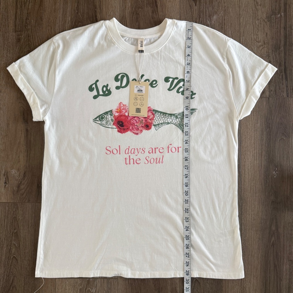 NWT Malai Anthropologie La Dolce Vita Graphic Tee White - Women's Large - Picture 6 of 7